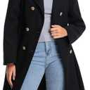 2026 Spring Coats for Women Double Breasted Lapel with Pockets A-line Coat (Black, L)