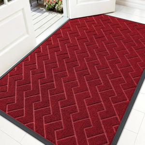OLANLY Front Door Mat Indoor Outdoor Entrance, Waterproof All-Season, All-Weather Doormat, Sturdy Natural Rubber, Low Profile, Easy Clean Patio Porch Entryway Mat, Herringbone Brick (Wine Red, 59x35)