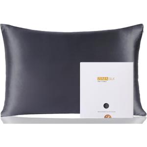 ZIMASILK 100% Pure Mulberry Silk Pillowcase for Hair and Skin Health,Soft and Smooth,Both Sides Premium Grade 6A Silk,600 Thread Count,with Hidden Zipper,1pc(Standard 20''x26'',Dark Gray)