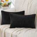 decorUhome Chenille Soft Throw Pillow Covers 12x20 Set of 2, Lumbar Velvet Farmhouse Neutral Decorative Pillow Covers with Stitched Edge for Couch Sofa Bed Home Decor, Black