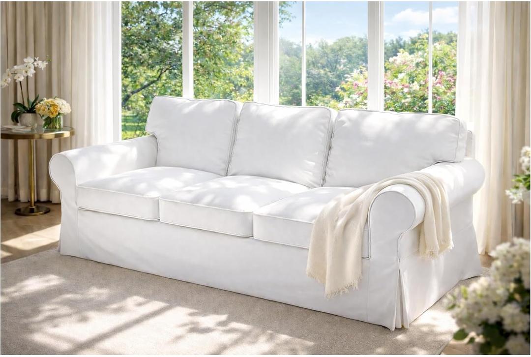 Heavy Cotton Ektorp Sofa 3 Seat Cover Replacement is Made Compatible for IKEA Ektorp Three Seat Sofa (White Sofa)