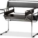 Baxton Studio Wassily Style Mid Centry Modern Accent Chair,Steel Frame and Faux Leather, Wide Seating (Black)