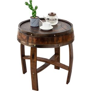Farmhouse Whiskey Barrel End Table,Round Wood Barrel Side Table,Rusitc Wine Barrel Bourbon Barrel Coffee Table Handcrafted Oak Barrel Decor Furniture