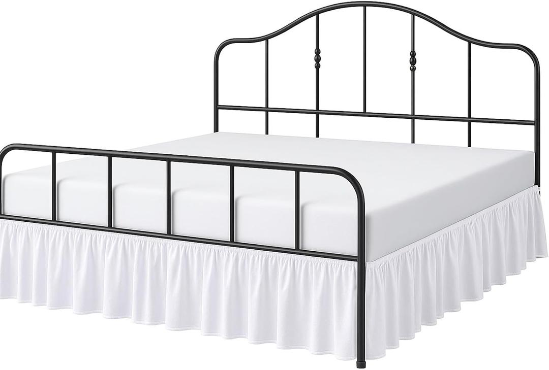 Cottington Lane Ruffled Bed Skirt King Size with Split Corner, Brushed Microfiber Hotel Quality White Dust Ruffle, 12 Inch Drop Gathered Bedskirt, Soft and Stylish, Shrinkage and Fade Resistant