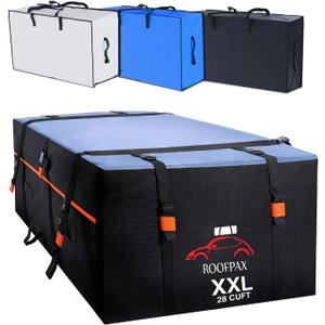 RoofPax XXL 28 cuft Car Rooftop Cargo Carrier Bag Extra Waterproof Car Roof Storage with 10 Heavy Duty Tie Down Straps and 4 Hooks Roof Bag Cargo Carrier for Top of Vehicle with/Without Rack