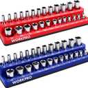 WORKPRO 1/4-inch Magnetic Socket Organizer Set, 2-Piece SAE & Metric Socket Holders, Holds 52 Standard and Deep Sockets for Tool Box, Tool Carts (Sockets Not Included)