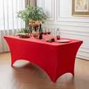FOLINS&HOME Red 6ft Fitted Rectangle Tablecloth with Elastic, Water Resistant Washable Spandex Table Cover for 6 Foot Folding Tables, Stretch Table Cloth for Weddings, Banquets, Parties
