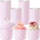 100 Pcs Easter Pink Paper Baking Cups Pink Polka Dots Ice Cream Cups 5oz Dessert Paper Bowls Cupcake Liners Wrappers for Spring Baby Shower Pastel Wedding Mother's Day Birthday Party Favors