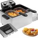 1800W 5 Liters/21 Cups Large Electric Deep Fryer with 3 Frying Baskets, Adjustable Temperature,View Window Lid,Countertop Stainless Steel Body Deep Fryer Pot,Perfect for Kitchen, Fry Fish for Home Use (Silver)