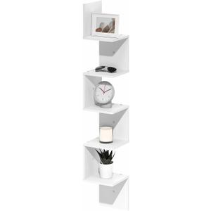 Furinno Rossi Corner Floating Shelves for Wall, 5-Tier Corner Square Wall Shelf, S-Shape Radial Floating Book Shelf, Easy Assembly, for Bathroom, Bedroom, Living Room, White