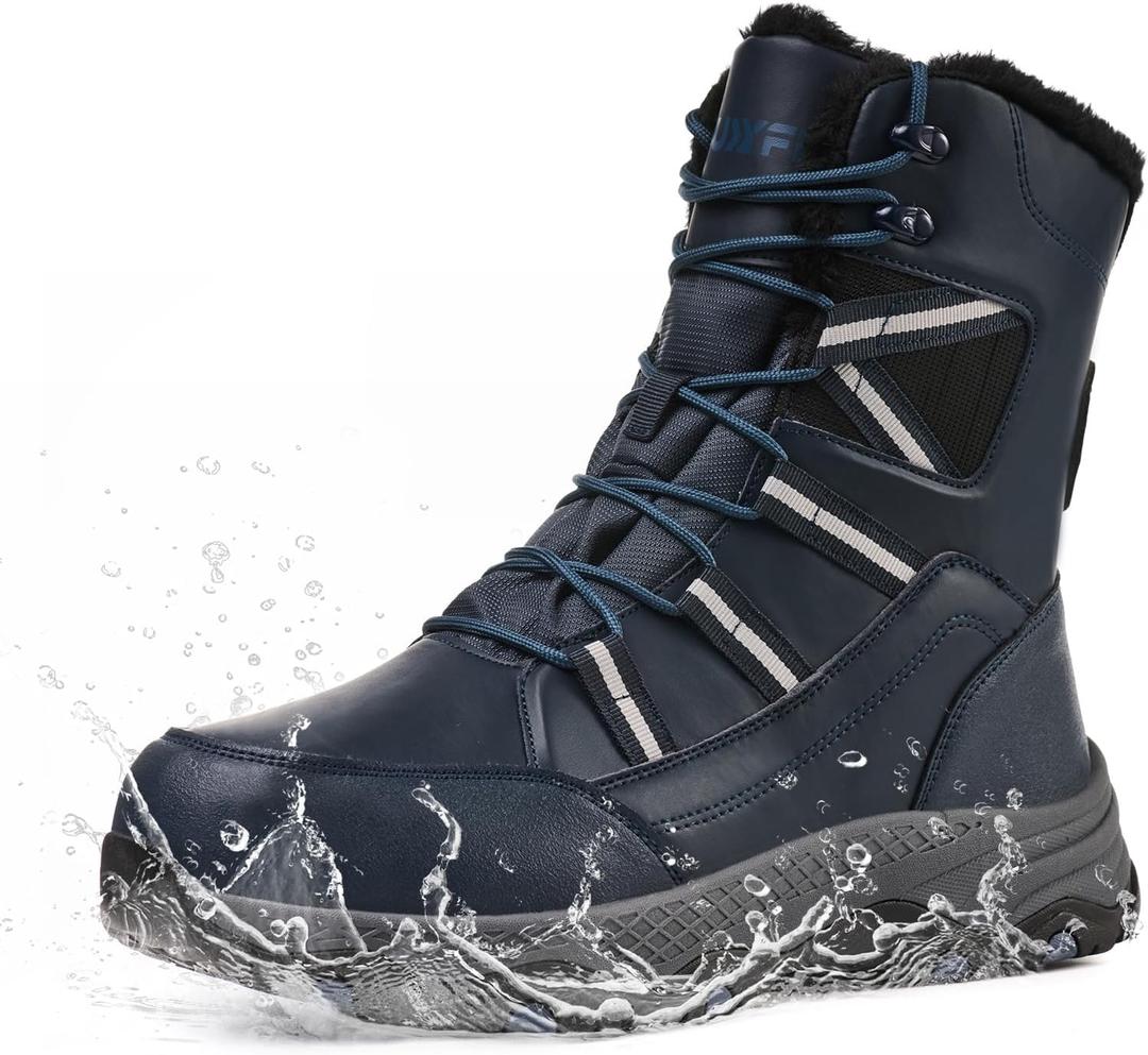 Snow Boots for Men Waterproof Mid-Calf Booties Winter Hiking Boot Durable Warm Fur Lined Boot Non-Slip Warm Climbing Shoes Walking, Cold Weather (11, Dark Blue)