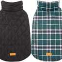 Kuoser Warm Dog Coat, Reversible Dog Jacket Waterproof Dog Winter Coat British Style Plaid Dog Clothes Pet Dog Cold Weather Coats Cozy Snow Jacket Vest for Small Medium Large Dogs Green XXL