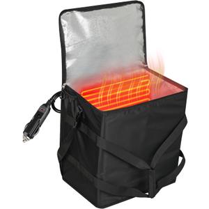 Insulated Heated Pizza Delivery Bag with Handle - Portable Vehicle Food Warmer,Padded Heated Pizza Carrier Bag with12-volt Cigarette-lighter Power Port
