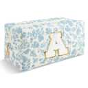 Personalized Quilted Cosmetic Bag, Puffy Monogrammed Christmas Birthday Gifts for Women & Girls, Cute initial Floral Makeup Bag Puffer Coquette Bag, Aesthetic Travel Toiletry Zipper Pouch (Blue, A)