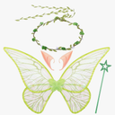 Sratte 4 Pcs Fairy Butterfly Wings for Girls Kids Princess Floral Crown Star Wand Ears Halloween Dress up Costume Accessories