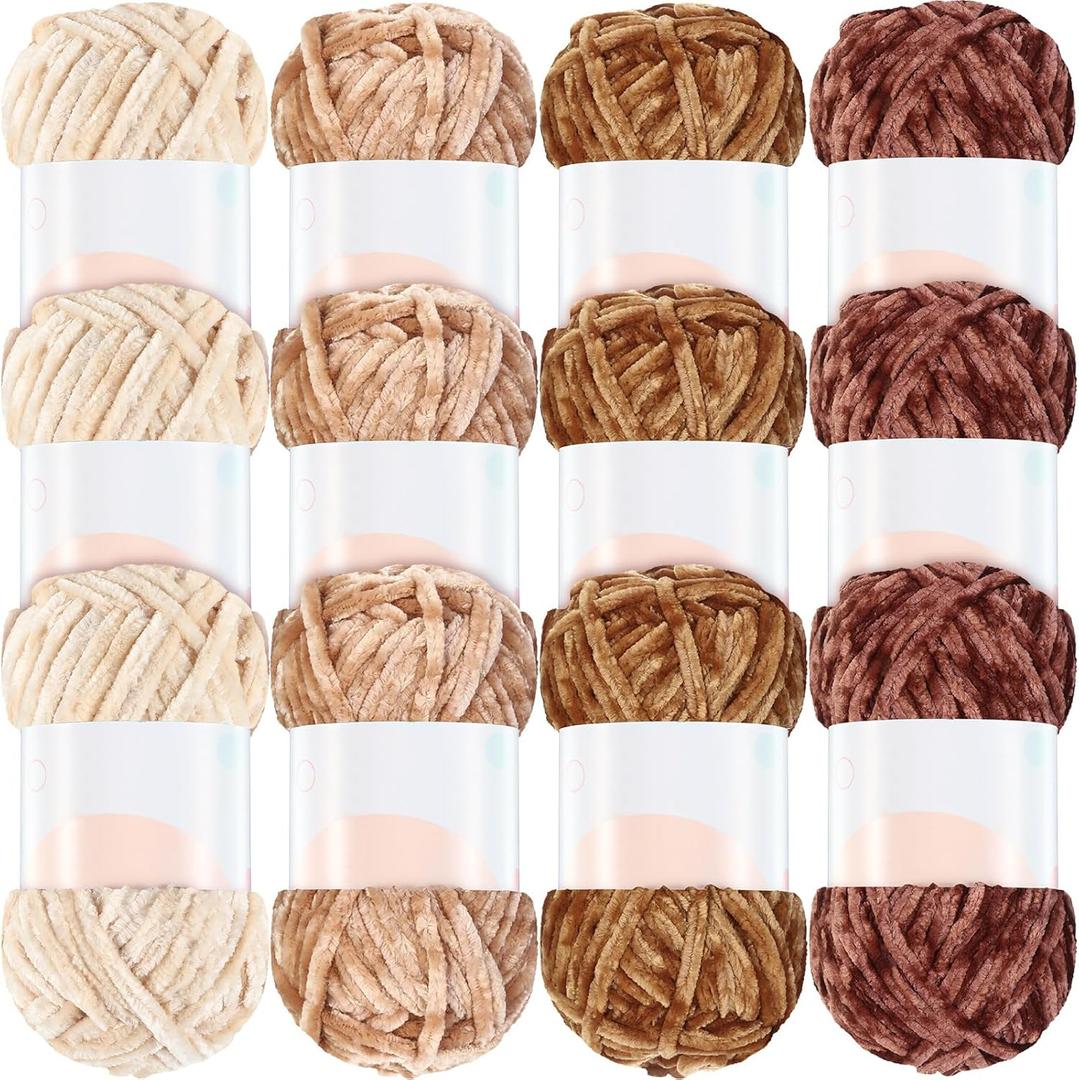 Xinnun 12 Skeins 1116 Yards Chenille Velvet Soft Thick Plush Yarn Bulk for Crocheting Knitting Blanket DIY Weaving Craft, 6mm, 3.5 Oz/Skein(Retro Color)