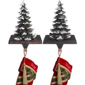 2025 New Christmas Stocking Holders for Mantle Set of 2 Snow Brown Vintage Xmas Tree with Non-Skid Stockings Holders for Fireplace Home Decor Holiday Gifts Christmas Decorations Indoor Supplies