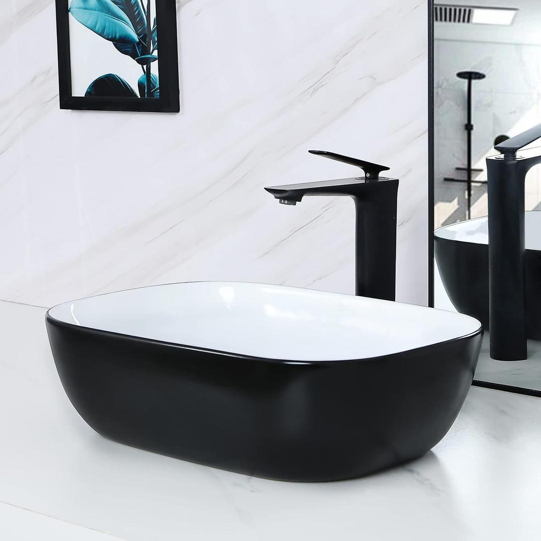 Davivy 17.9'' X 12.6'' Matte Black Oval Vessel Sink with Pop Up Drain,Bathroom Vessel Sinks,Bathroom Sinks Above Counter,Countertop Sink,Oval Bathroom Sink,Ceramic Vessel Sinks for Bathrooms