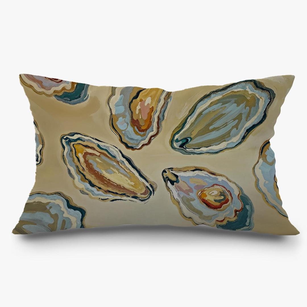 2 x Abstract Oyster Coastal Beach Pillow Covers 12x20, Beachy Room Decor Aesthetic, Retro Coastal Ocean Oyster Shell Decorative Lumbar Pillow Covers for Home Bedroom Living Room