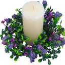 2pcs Artificial Lavender Flower Wreaths with Eucalyptus Leaf Candle Rings Wreaths 3 Inch Center for 3 in Wide Pillar Candles Decor for Spring Wedding Home Door Tabletop Cabinets (Purple)