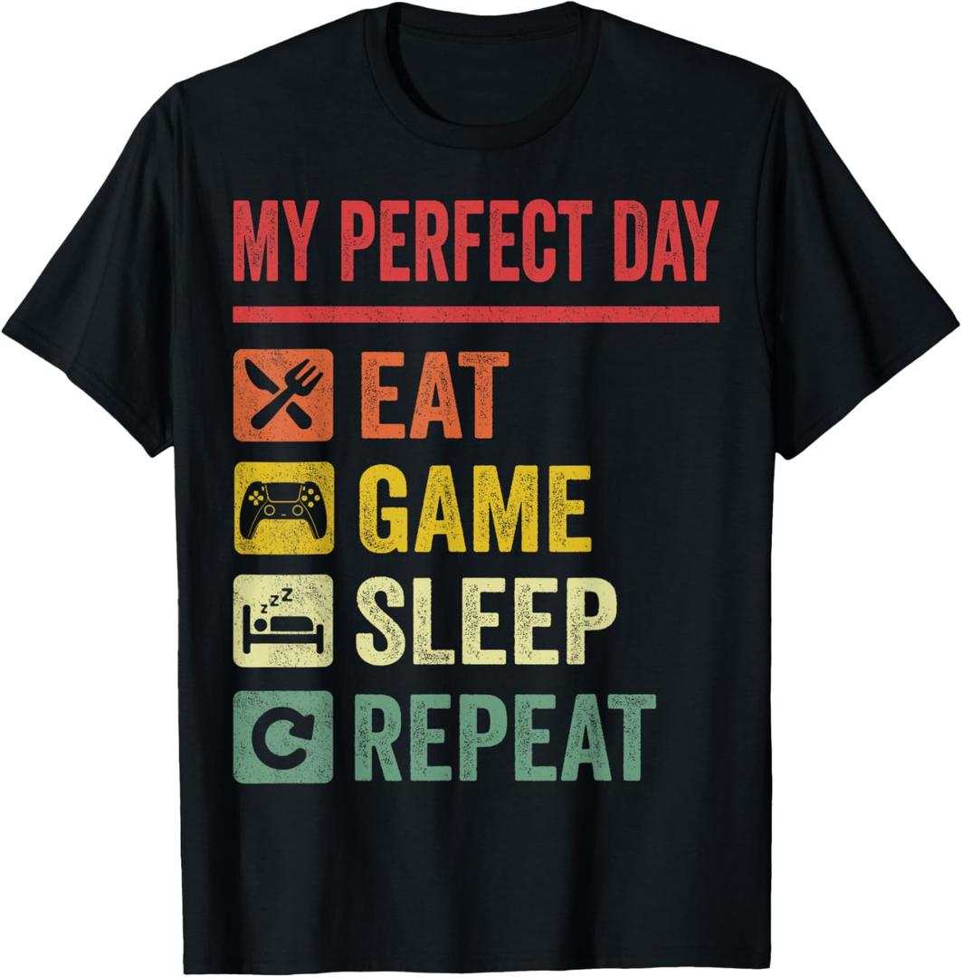 My Perfect Day Video Games T-Shirt Funny Cool Gamer Tee Gift T-Shirt M