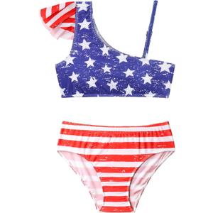 Bathing Suits for Girls  Blue White Stars Ruffle Bikini Swimsuit Set with Bottom (Blue) Size 140 