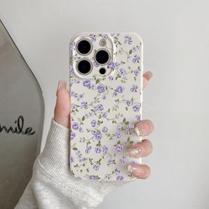 for iPhone 16 Pro Case Cute Flower Floral Light Purple Rose Design Vintage Shockproof Soft Women Girls Slim TPU Fashion Protective Phone Cover