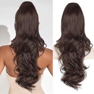 BOGSEA Ponytail Extension 26 Inch Drawstring Ponytail Extension for Women Long Wavy Hair Extensions for Daily Use (8#) (Brown)