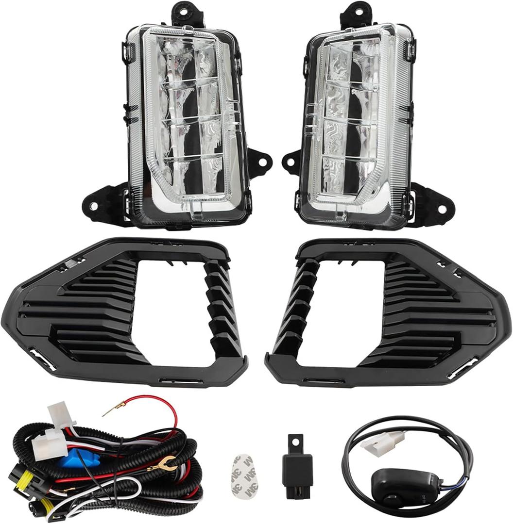 Silscvtt 1 Pair Front Fog Lights Replacement for Sierra 1500 AT4 Denali SLT 2019-2022 Left and Right Side with Bezel Switch 84513247 GM1038258