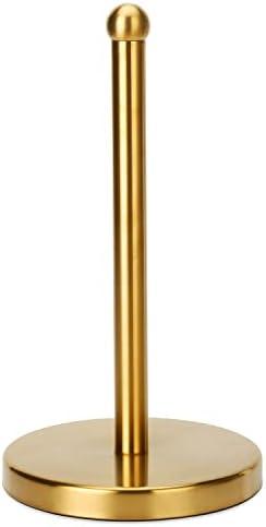 Gold Paper Towel Holder, Easy One-Handed Design for Kitchen Stand Paper Towel Dispenser, Sturdy Base for Standard Paper Towel Rolls and Mega Paper Towel Roll (Gold - Stainless Steel Base)