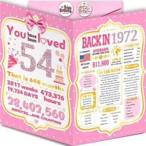 Pink 54th Birthday Card Gift Decorations Gift for Women Her, 10.6 x 7.9 inches
