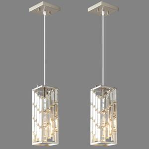 Brushed Nickel Pendant Lighting Modern Pendant Light, Mini Crystal Chandeliers, Adjustable Pendant Light Fixture for Kitchen Island Dinning Room Bedroom (2 Pack)