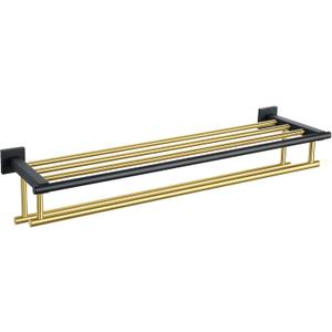 Alise Towel Rack,Towel Hanger with Double Towel Bars,Wall Mount Tower Holder for Bathroom and Lavatory,SUS 304 Stainless Steel Towel Shelf,Gold and Finish,32 Inch