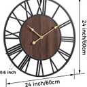 Vantic 24 Inch Large Wall Clock, Roman Numeral Wood Oversized Wall Clocks for Living Room Decor, Farmhouse, Bedroom and Kitchen, Completely Silent, Non Ticking, Battery Operated