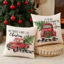 CARRIE HOME Christmas Decorative Throw Pillow Covers 16x16 Set of 2 Farmhouse Christmas Red Truck Decor, 16 x 16 Winter Holiday Pillows for Couch and Sofa (No Pillow Inserts)