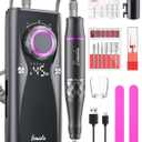 Electric Nail Drill Professional Kit: 45,000 RPM USB Rechargeable Efile Nail Drill Nail File with 12 Bits for Polishing Gel/Acrylic Nails- Portable Manicure Tool Set for Salon/Home-Black