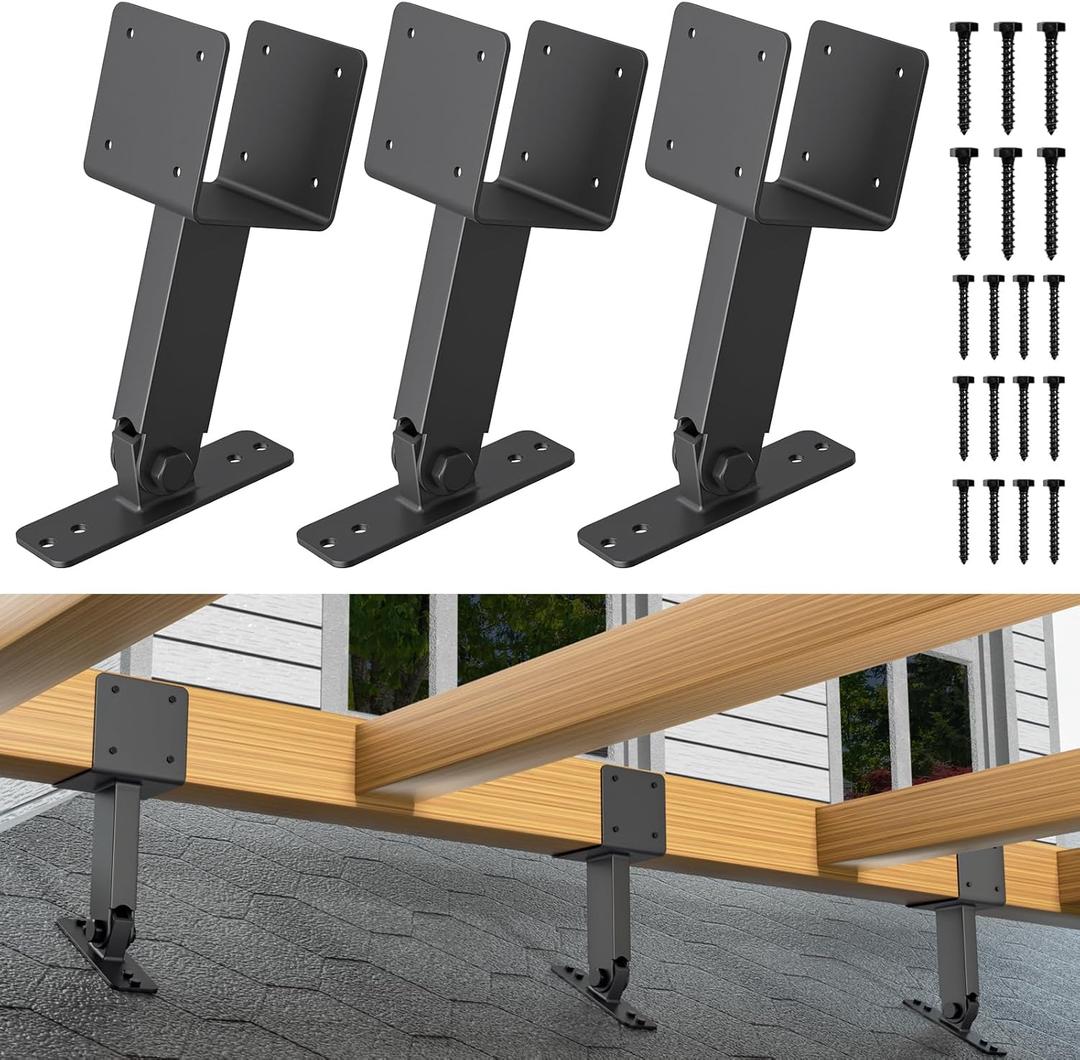 4x4 Heavy Duty Roof Riser Brackets Kit, TROPTOLKY Adjustable Angle Pergola Brackets, Black Metal Roof Riser Beam Bracket for Roof Pergola Gazebo Patio Cover (3 Pack)