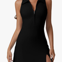 QINSEN Womens Zip Front Tennis Dress Polo Collar Racer Back Workout Golf Dresses Build in Shorts with Pockets,Small