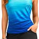 Tankini Swimsuits with Shorts - Two Piece Swimsuits Tummy Control Bathing Suits with Pockets (Large, Blue Gradient)