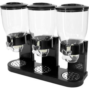 QWORK Triple Dry Food Dispenser - 2L Capacity Each, Easy Twist Mechanism, for Dry Food like Cereal, Rice, Candy, Nuts, Pet Food