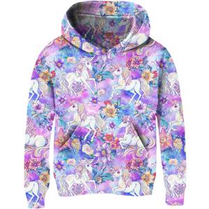Ahegao Girl Hoodies Girl White Unicorn Sweatshirts Lightweight 7-8 Years Girl's Pink Flowers Pullover Sports Long Sleeve Hooded Sweaters