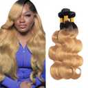 Blonde Bundles Human Hair Ombre Body Wave Bundle Niegmeag Virgin Remy Hair 3 Bundles 18 20 22 Inch Double Weft 2 Tone Black and Honey Blonde Body Wave Bundle