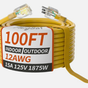100FT Outdoor Extension Cord with Multiple Outlets, 12/3 Gauge Heavy Duty, 15A 1875W, 3 Prong with LED Light & Locking Plug, Weather Resistant, ETL Certified for Lawn Mower, Tools, Christmas Lights