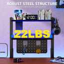 2-Tier Metal Clamp On Desk Shelf, Adjustable 16 inch Desk Storage Shelves with Pegboard and Pencil Holder,Above or Under Heavy Duty Desktop Organizer with Headphone Holder for Desk Accessories (Black)
