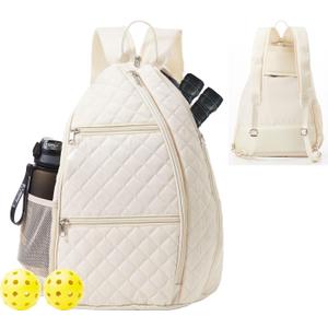 Pickleball Bag for Women Pickelball Backpack Large Quilted Sling Bags, Holds Pickleball Paddles Tennis Racket (Beige)