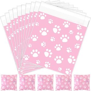 Pasimy 200 Pcs Paw Plastic Bags Pet Cellophane Bags Self-adhesive Clear Treat Pouches for Pet Dog Theme Party Supplies Decor(Pink)