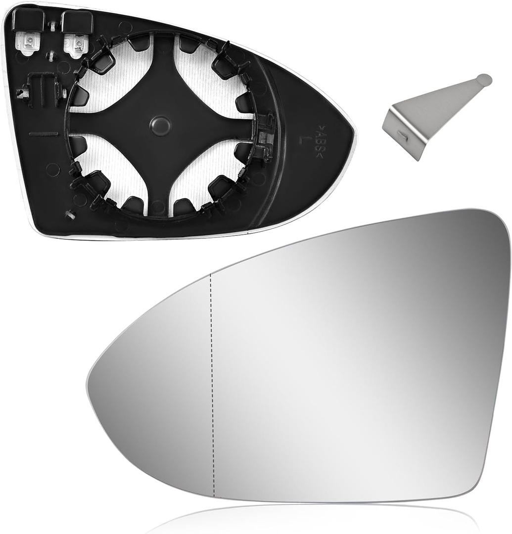 Driver Side Heated Mirror Glass Compatible with Volkswagen VW MK7, 2015-2021 Golf/GTI, 2015-2019 Golf SportWagen/R, 2017-2019 Alltrack, 2019-2021 Jetta, Left Rearview Mirror (Driver Side Mirror)