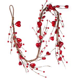Valentine's Day Garland with Heart and Berry Valentines Day Decorations for Home Wedding Party Fireplace Door Wall Indoor Outdoor Decor