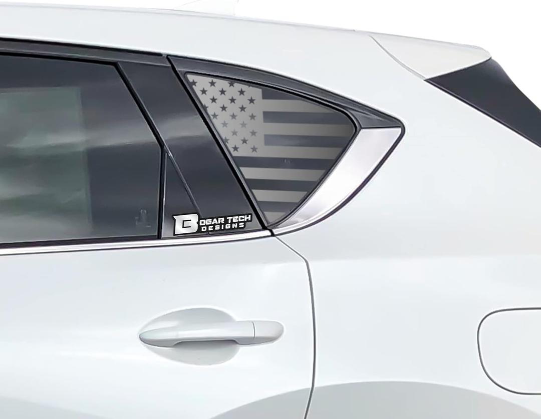 BOGAR TECH DESIGNS Precut Quarter Window American Flag Vinyl Decal Sticker Compatible with Mazda CX-5 2017-2025, Matte Black