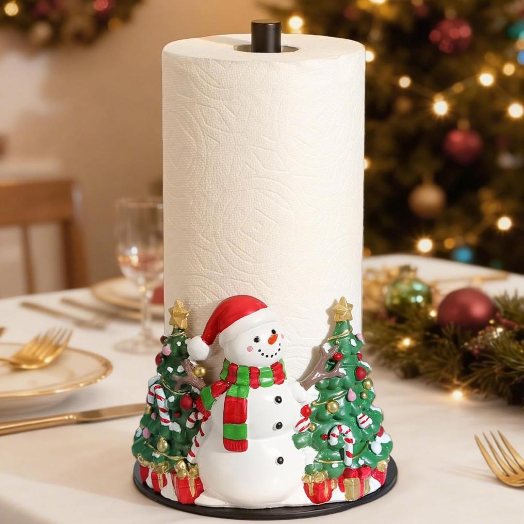 Christmas Snowman Paper Towel Holder, Cute Snowman Christmas Tree Decorations for Kitchen Bathroom & Home, Farmhouse Winter Decor, Resin Stainless Steel Paper Towel Stand, Holiday Xmas Gift Idea